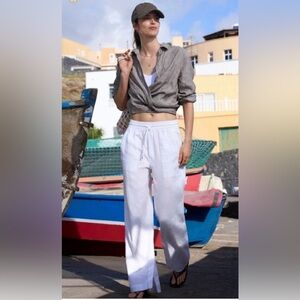 Athleta CABO Wide Leg Linen Pants Size 12 Zip pockets Drawstring elastic waist